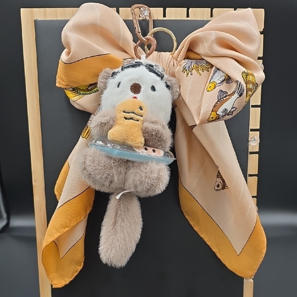 Echo Accessories - Adorable Plush Otter Keychain with Scarf - Cream and Brown